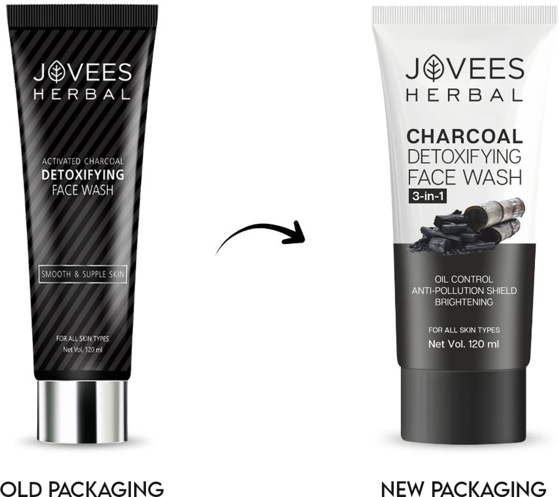 Jovees Herbal Activated Charcoal Detoxifying Face Wash For Deep Pore Cleansing, Oil Control, Removes Dirt & Impurities For All Skin Types 100ml