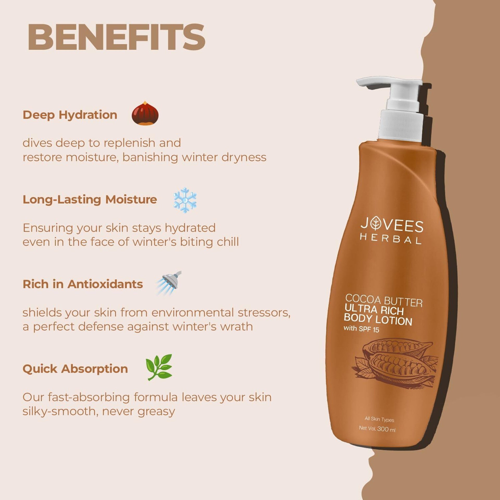 Jovees Herbal Cocoa Butter Hand & Body Lotion For Hydrates & Moisturise For All Skin Types
