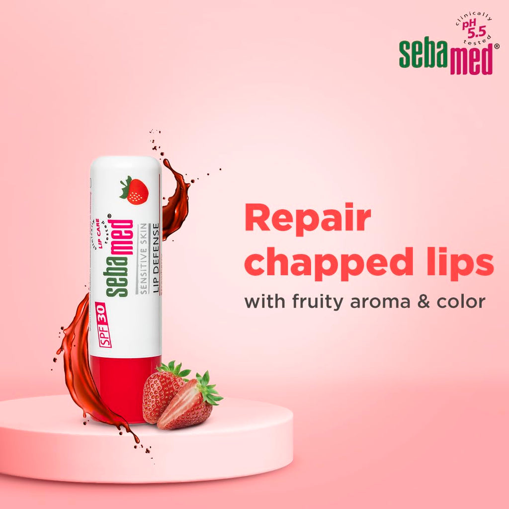 Sebamed Lip Defense Strawberry 4.8g – Moisturizing Lip Balm with UV Protection