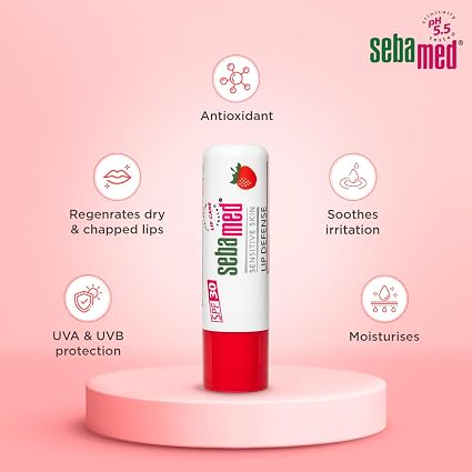 Sebamed Lip Defense Strawberry 4.8g – Moisturizing Lip Balm with UV Protection