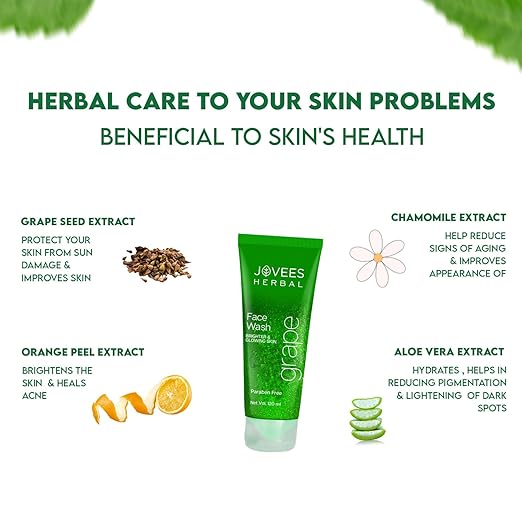 Jovees Herbal Grape Face Wash With Grape Seed & Orange Peel Extracts | For Brighter & Glowing Skin | Reduces Uneven Skin Tone & Fine Lines | For All Skin Types 50ML