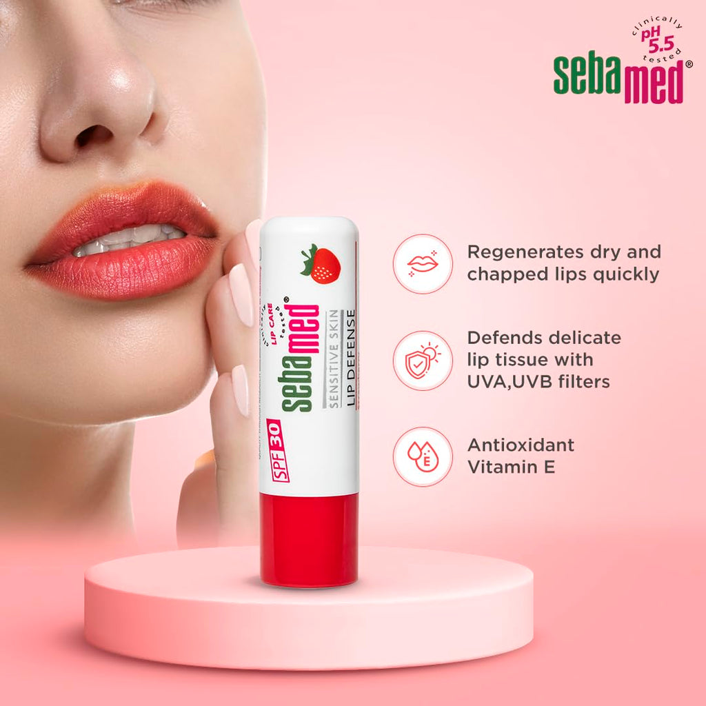 Sebamed Lip Defense Strawberry 4.8g – Moisturizing Lip Balm with UV Protection