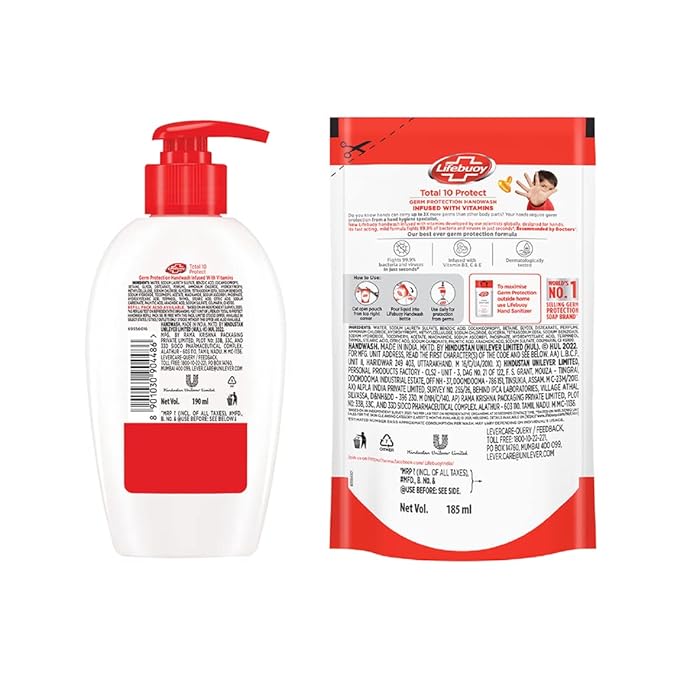 Lifebuoy Total 10 Germ Protection Handwash 190 ml With Refill Pouch 185 ml Free