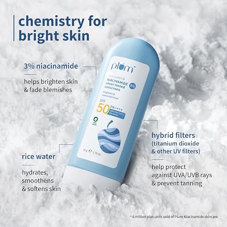 Plum Ricewater & Niacinamide Sheer Tinted Sunscreen SPF 50  50G