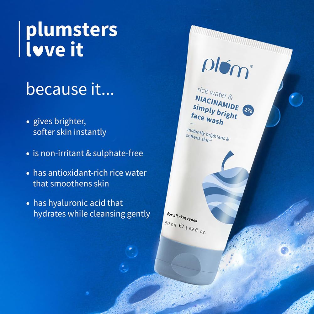 Plum Rice Water & 2% Niacinamide SimplyBRT Face Wash 50g
