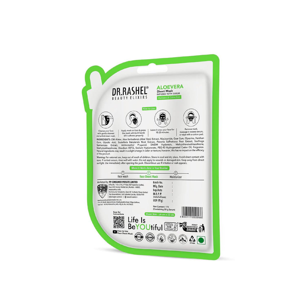 DR.RASHEL Beauty Elixirs Sheet Mask – Aloe Vera | Buy 1 Get 1 Free