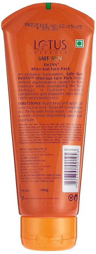 Lotus Safe Sun Detan Face Pack 100G