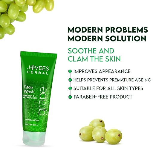 Jovees Herbal Grape Face Wash With Grape Seed & Orange Peel Extracts | For Brighter & Glowing Skin | Reduces Uneven Skin Tone & Fine Lines | For All Skin Types 50ML