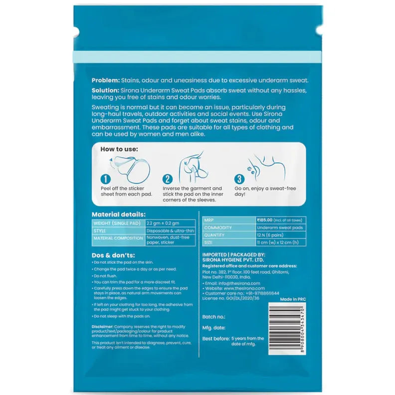 Sirona Under Arm Sweat Pads 12's