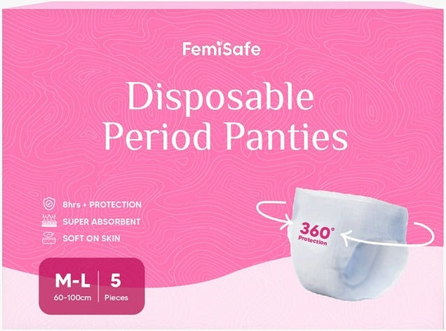 FemiSafe Disposable Period Panties | Leak proof, Ultra soakage & 360 degree coverage Sanitary Pad (Pack of 5)
