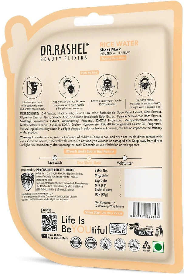 DR.RASHEL Beauty Elixirs Sheet Mask – Rice | Buy 1 Get 1 Free